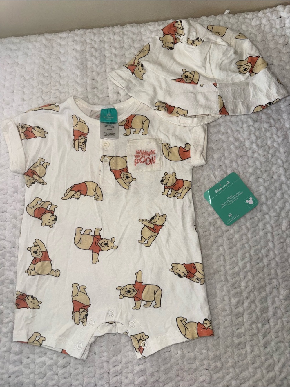 Winnie the Pooh Cream Button-Up Baby Top - 3-6M